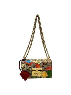 Gucci Shoulder Bag Padlock Small Tian Beige Ebony Multi Chain Leather